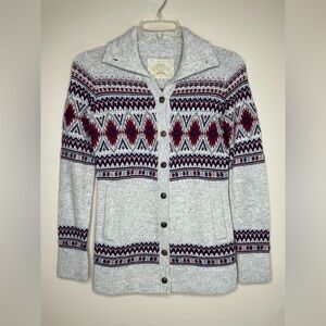 Bogner Fire & Ice Fair Isle Gray Patterned Cardigan Wool Blend Sweater Size XS